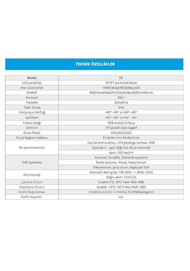 Snrelk 19'' Sesli Dahili Hoparlör Geniş Ekran Hdmı-vga Led Mo