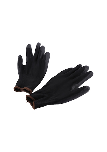 Geeksen 12 Çift Pukaplı Antistatik Nilon Eldiven, Esnek, Soluk, Dayanıklı, Siyah 9l