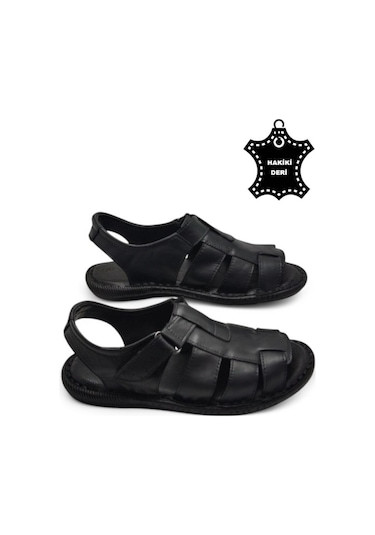Magic Shoes Hakiki Deri Ortopedik Erkek Sandalet Siyah-22