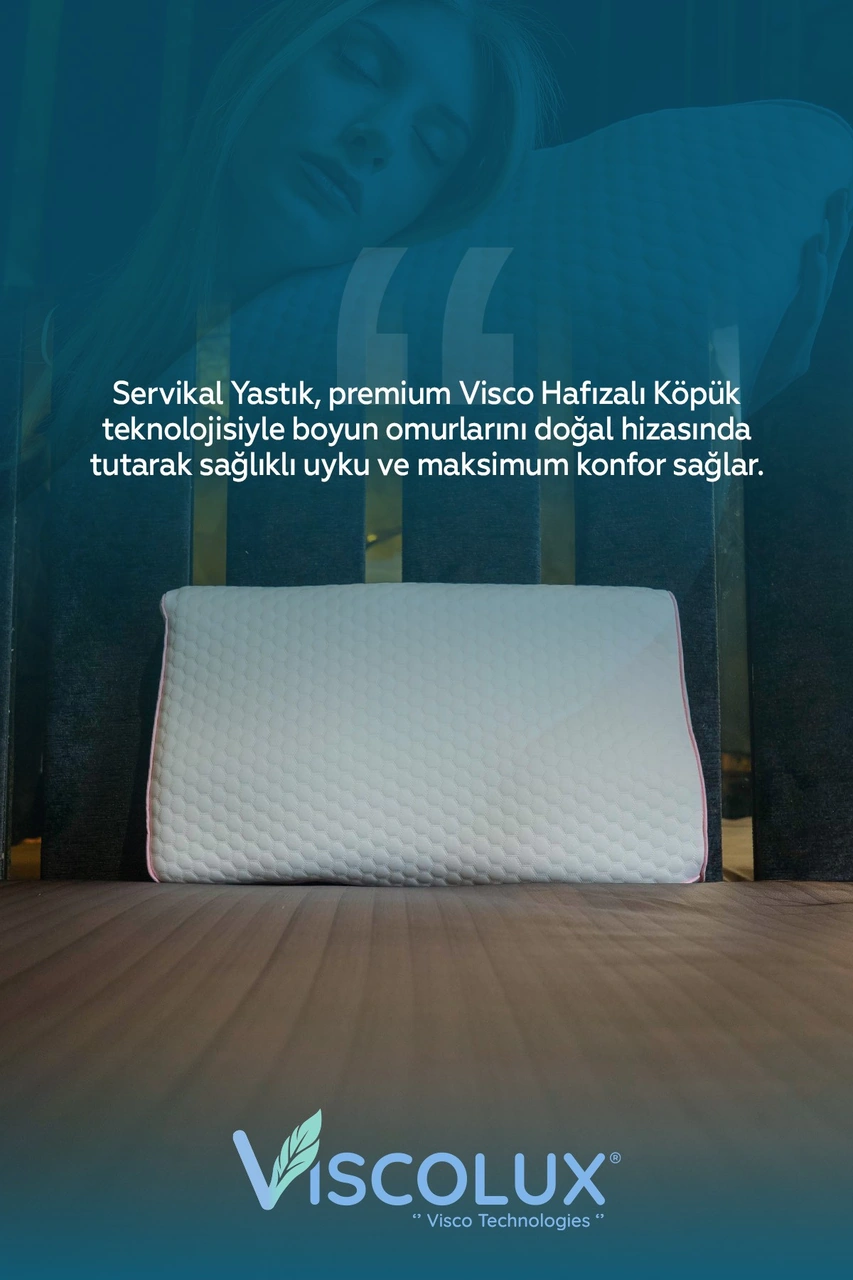 Servikal Boyun Destekli Ortopedik Yastık - Boyun Düzleşmesi Visco Yastık 56x34x10,5 Pembe