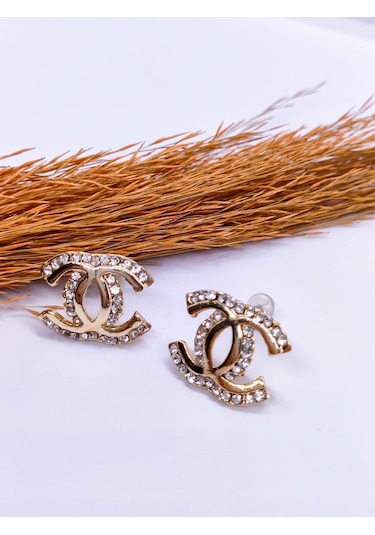 Sapphire Store Gold Renk Taşlı C &C Küpe Altın