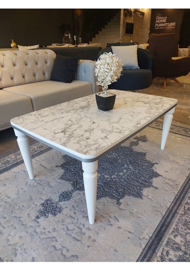 Akset Orta Sehpa Lüx Beyaz Mermer Gümüş