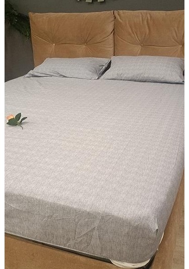 1448bng90298çarşaf Fıtted Çift Kişilik Keten Tarzı Pamuk Kumaş 2yastık Kılıflı Buz Gri Elyapım