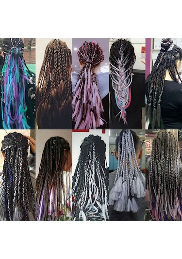 Cbtx Moda Renk Gradyan Bireysel Örgü Peruk Elyaf Büyük Örgüler, Uzunluk: 60cm 18lacivert + Gök Mavisi