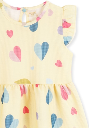 Ahengim Kız Çocuk Kalp Desenli Elbise Ak2406 Sarı