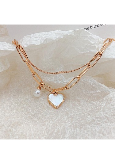 Gümüş Opk Çift Katlı Aşk İnci Paslanmaz Çelik Bileklik Gümüş