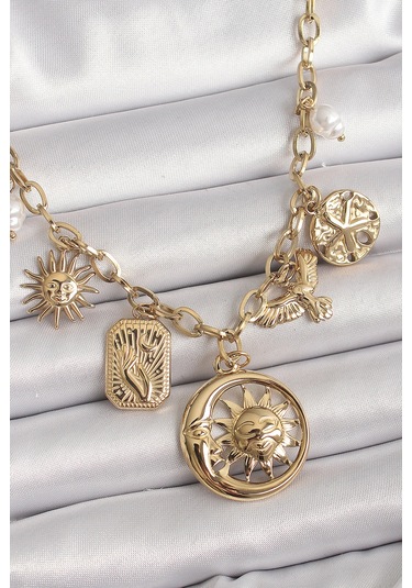 316l Çelik Gold Renk Halka Zincir Sallantı Ay Güneş Figür Kuş De Renkli