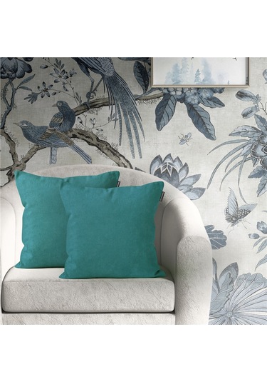 2'li Kadife Dokulu Kırlent Kılıfı Petrol