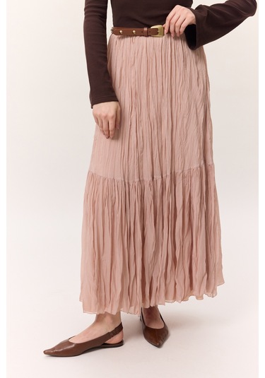 Crush Piliseli Uzun Etek Pudra Pudra