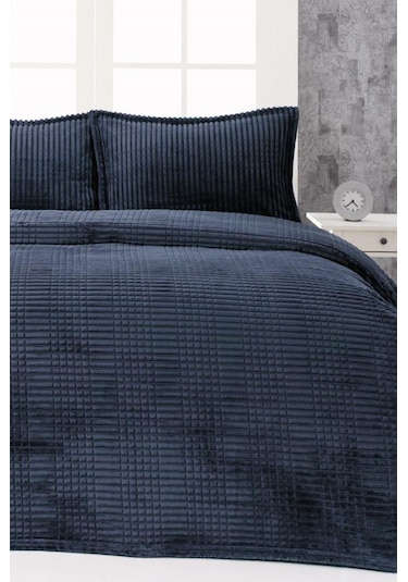 Merinos Modern Line Tek Kişilik Battaniye Seti Lacivert Lacivert
