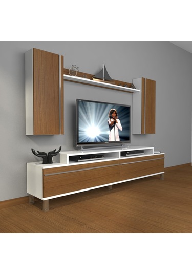 Decoraktiv Ekoflex 7 Mdf Krom Ayaklı Tv Ünitesi Tv Sehpası Beyaz - Ceviz
