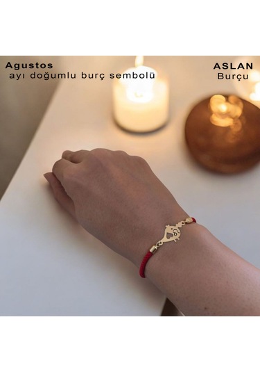 Archin Ağustos Ayı Doğumlarına Minik Kuş Motifli Kırmızı Örgülü 14 Ayar Altın Plakalı Hediye Bileklik-363ay Ağustos