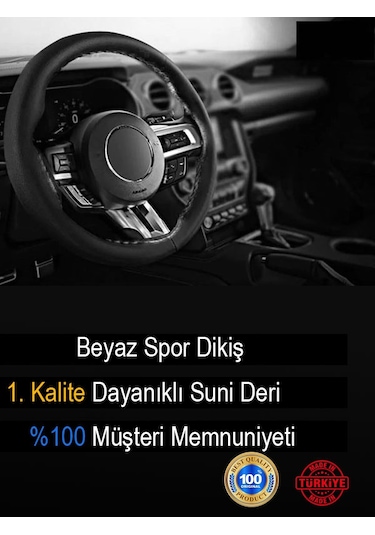 Ford Ka İçin Uyumlu Özel Süper Deri Direksiyon Kılıfı, Dikmeli Beyaz Spor Dikiş
