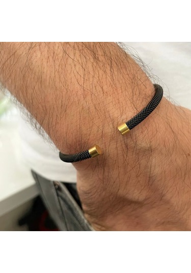 Siyah Çelik Bileklik Siyah - Altın