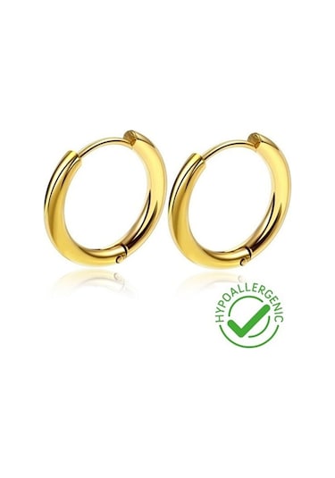 316l Paslanmaz Kararmaz Cerrahi Çelik 10mm Unisex Halka Küpe Gold Renk