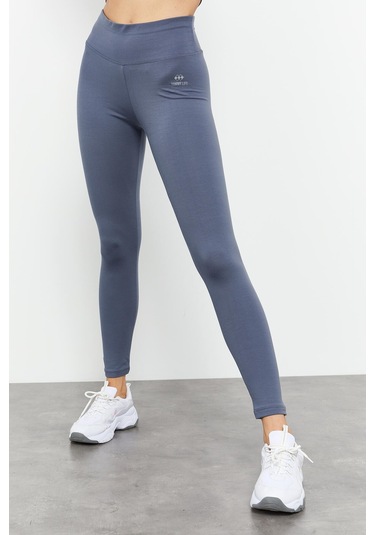 Tommy Life Petrol Yüksek Bel Toparlayıcı Slim Fit Dar Paça Kadın Tayt - 94011 Petrol