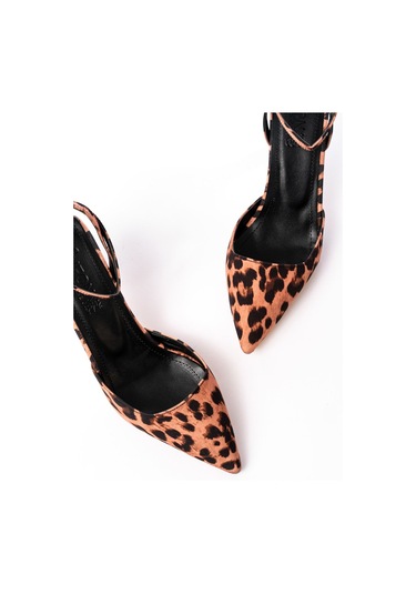 St-004 Leopar Günlük 7 Cm Topuklu Bayan Ayakkabı Taba