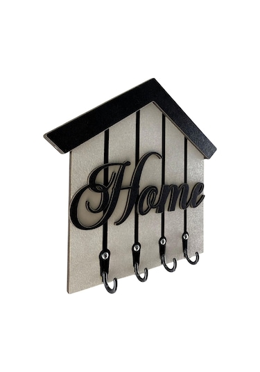 Home Yazılı Duvar Anahtarlık Askılığı, Anahtar Askısı, Anahtarlık Askısı Siyah - Beyaz
