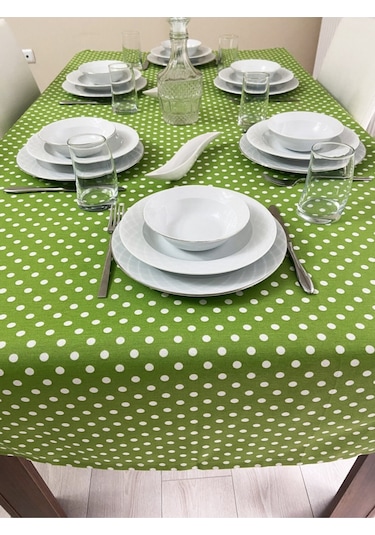 Sıvı Geçirmez Puantiyeli Dertsiz Masa Örtüsü Yeşil