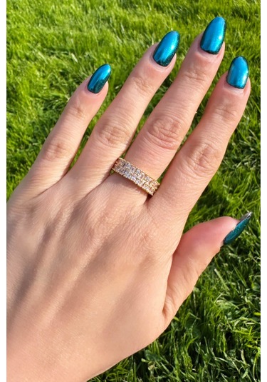 İthal Baget Taş Sıralı Ayarlanabilir Gold Yüzük Gold