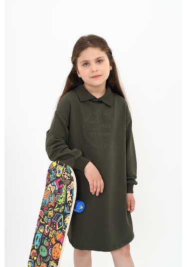 Toontoy Kız Çocuk Baskılı Elbise Haki