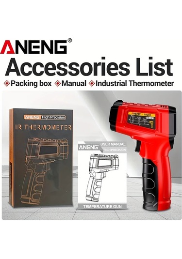 Boatshop1 1 Adet Aneng Th202 Kızılötesi Termometre Higrometre Temassız Ölçüm -50 600 Lcd Ekran Abs Reçine Pil İle Çalışır Th202 Red