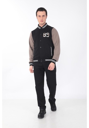 Erkek Kolej Ceket 3 Iplik Içi Fileli Kolej Ceket Siyah Bej