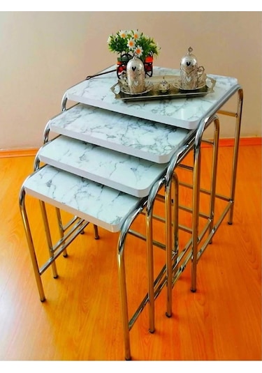 Beyaz Mermer Desen Zigon Sehpa 1. Kalite Krom Nikelaj Tse E1 Onaylı Malzeme Üreticiden Mermer