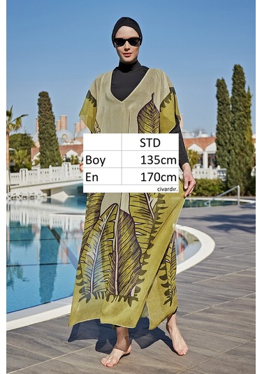 Remsa Mayo Remsa Tesettür Mayo Üzerine Tasarım Tek Kaftan Pareo Rdp001 Dev Yapraklar Yeşil