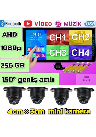 Dokunmatik Dvr Ekran 4 Ad 1080p Ahd 150'' Ultra Mini Kamera 12v