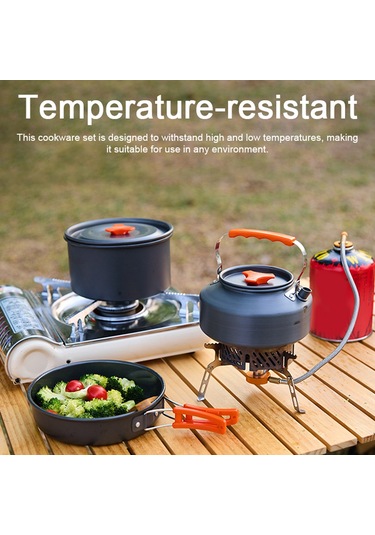 Yifomall Kamp Aluminyum Çamaşır Seti 4'lü Pot, Tava, Çaydanlık, Çanta Sıcaklığa Dayanıklı Dış Mekan Pişirme Gereci Siyah Ds308 Siyah