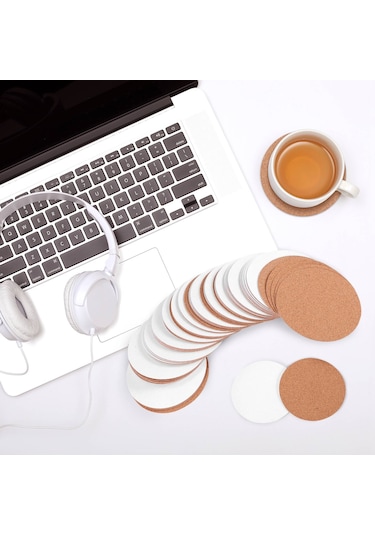 Mantar Bardak Altlıkları, Mantar Paspaslar Mantar Destek Levhaları 60 Adet, Yuvarlak Ahşap