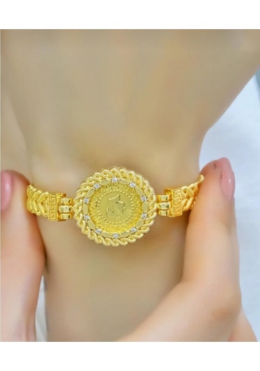 Çeyrekli Halat Örgülü Kelepçe Sarı Altın