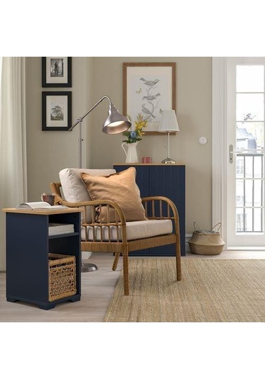 Bölmeli Yan Sehpa MeridyenDukkan Koyu Mavi Renk 40x32 cm Meşe Görünüm-Açık Raf Sistemi