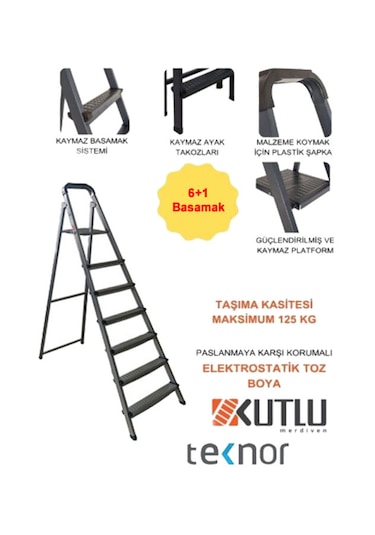 Kutlu Dayanıklı 6+1 Metal Basamaklı Merdiven