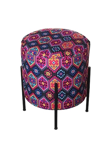 Beymobilya Puf Yuvarlak (Çelik Ayak) (Egzotik Desen)