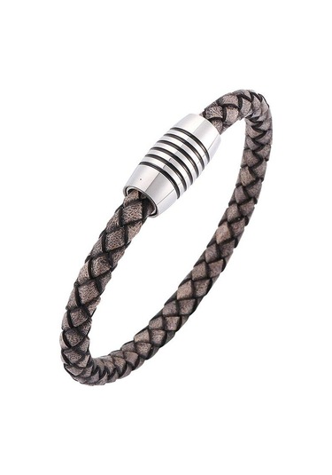 Vintage Hakiki Deri Bileklikler Erkekler Charm Manyetik Paslanmaz Çelik Toka Bilezikler Ve Bileklikler Hediye Bb0243 Gri