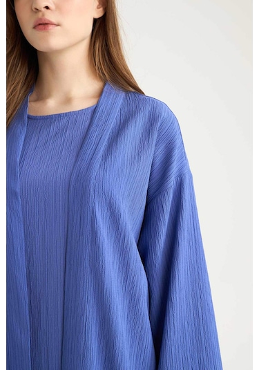 DeFacto 	Relax Fit Şal Yaka Krinkıl Kumaş Uzun Kimono E1816AX25SPBE46 Mavi