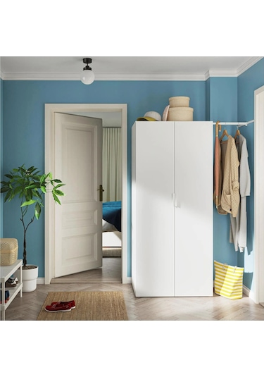 Ikea Beyaz Sağlam Kapaklı Gardırop 127x57x181 Cm