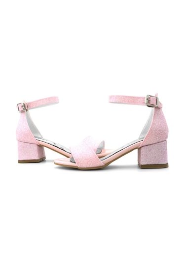 Lilo Simli Pembe Tek Bantlı Kız Çocuk Topuklu Abiye Ayakkabı Pembe