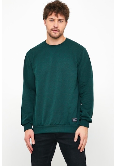 MMetalic Erkek Koyu Yeşil Basic Bisiklet Yaka Sweatshirt