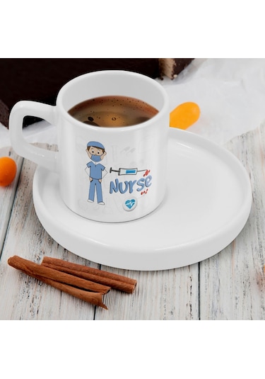 Bk Gift Kişiye Özel Sunum Tabaklı Hemşire Tasarımlı Kahve Fincanı-2, Sevgiliye Hediye, Arkadaşa Hediye, Hemşire Hediye Kobitmeyen137794 Bk Gift