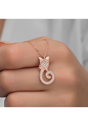 Gümüş Kedi Kadın Kolye (546676180)