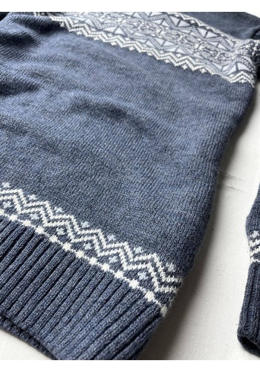 Luxry Bisiklet Yaka Yün Erkek Kazak--mavi Beyaz Dsn-- Mavi