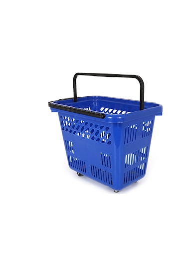 54 Lt Plastik Alışveriş Sepeti - Tekerlikli Market Sepeti Mavi