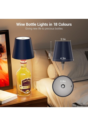 Wezone Siyah Doksanlı Led Şarap Şişesi Işığları - 3 Seviye Dokunmatik Parlaklık Ayarlı, Şarj Edilebilir, İç/ Dış Mekanlar İçin 2'li Paket Siyah