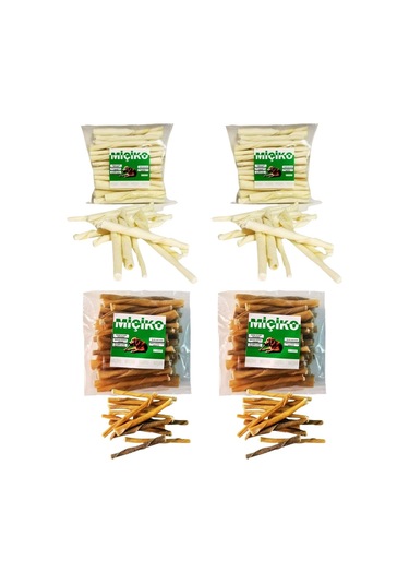 4 X 50li Naturel Ve Beyaz Burgu Ödül Çubuğu Ve Çiğneme Kemiği 8-10cm