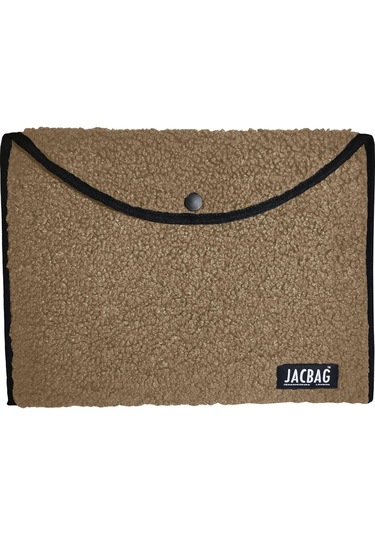 Jacbag Teddy Peluş Bej Çıtçıtlı Kadın Dosya Çanta Kitap Defter Tablet Notebook