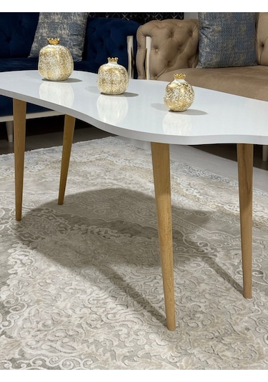 Asimetrik Bulut Model 120x60 Cm Ahşap Oval Ayaklı Beyaz