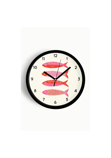 Renkli Balıklar Tasarım Modern Duvar Saati - Çocuk Odası Duvar Saati - 30cm - Önü Camlı Siyah Kasa-jh1172 Siyah